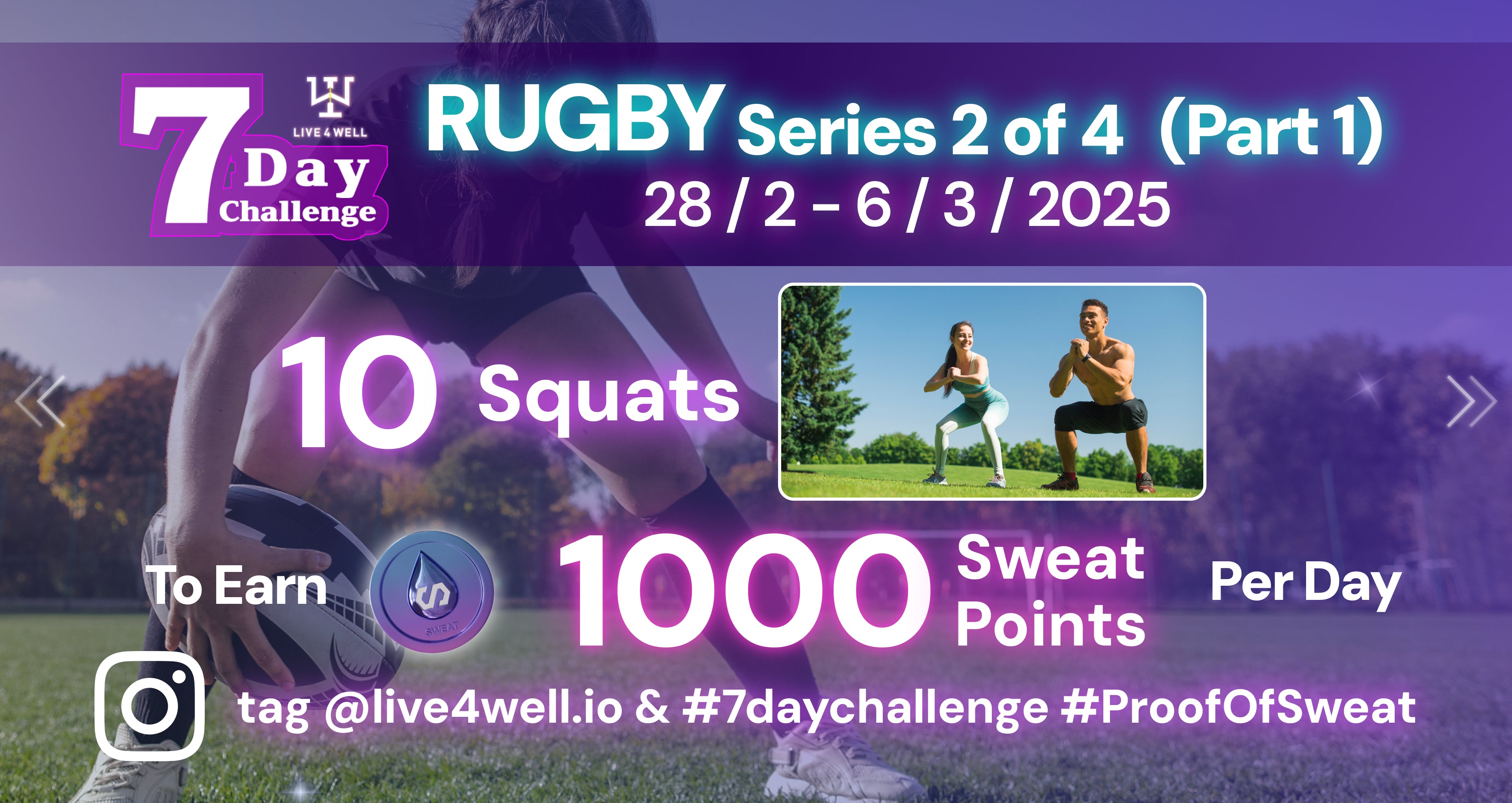 10 Squats to earn 1000 Sweat points per day