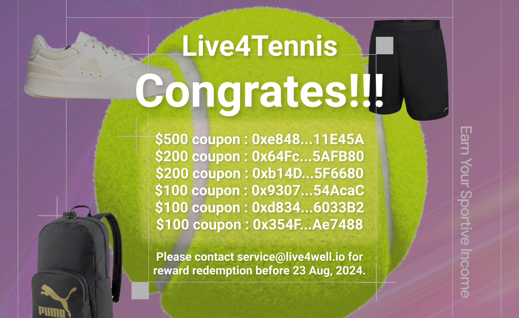 Live4Tennis Challenge to Win ( Aug 2024 ) Winners